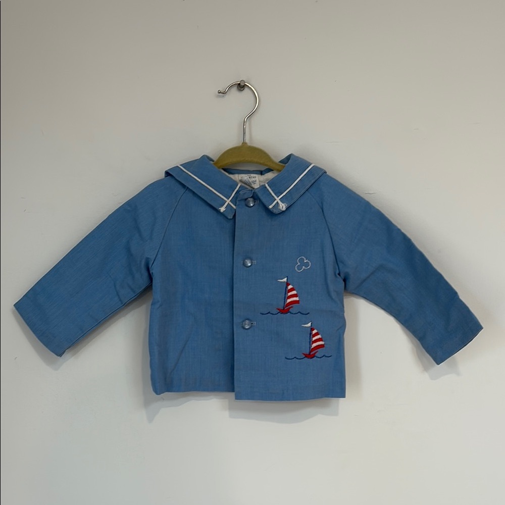 Vintage- Blue Kids Jacket with Sailboat Design